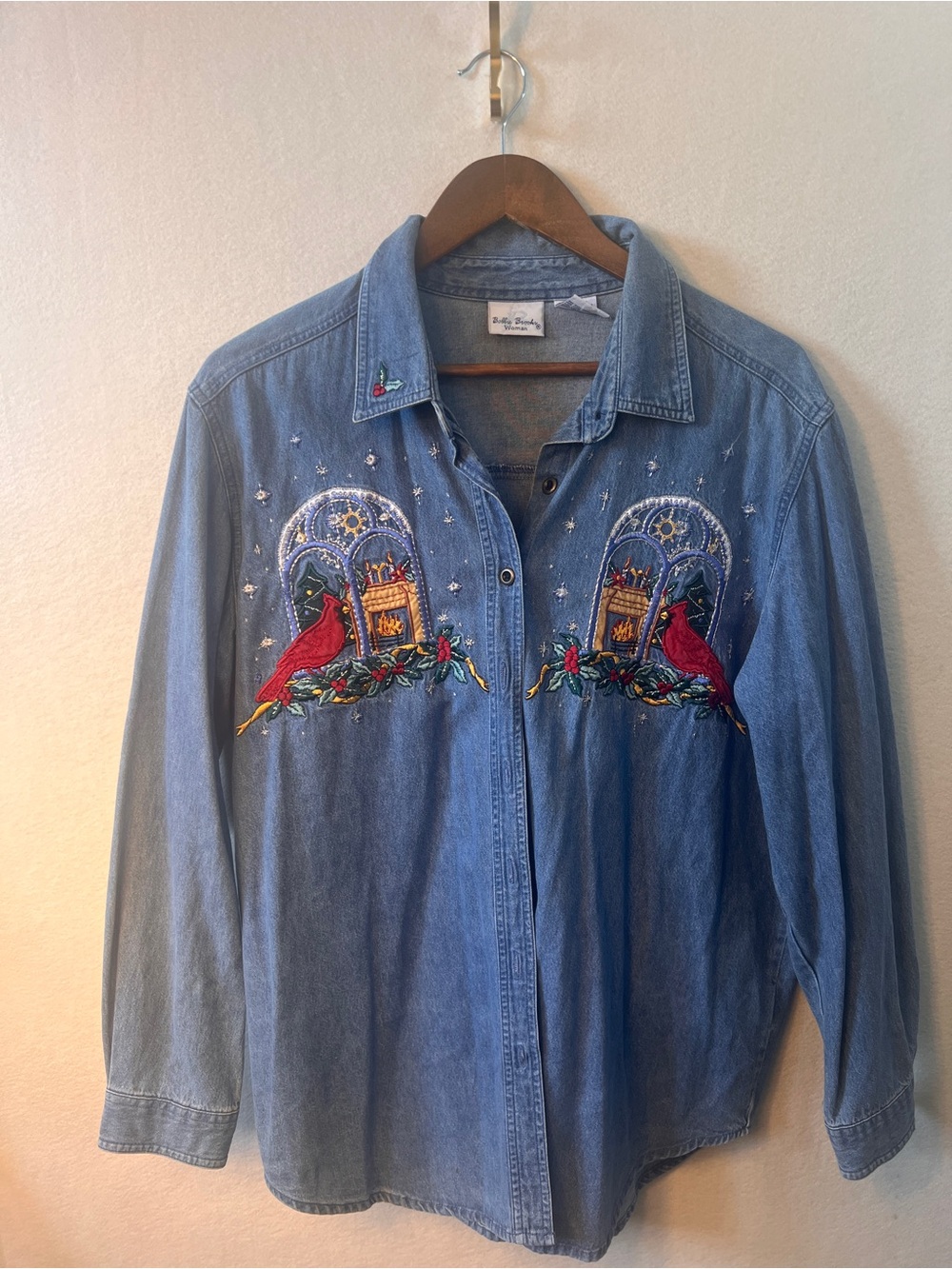 Bobbie Brooks Blue Denim Jacket with Red Cardinal Embroidery